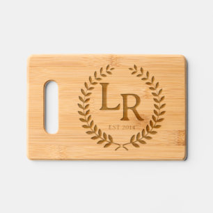 Elegant Modern Floral monogram etched Engraved Cutting Board