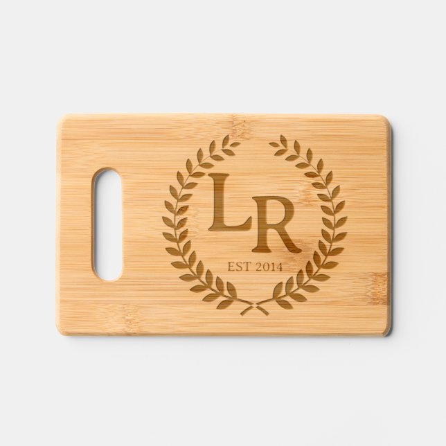 Elegant Modern Floral monogram etched Engraved Cutting Board (Front)