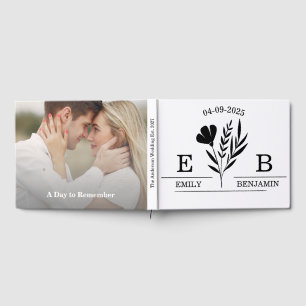 Elegant Modern Floral Monogram Photo Wedding Guest Book