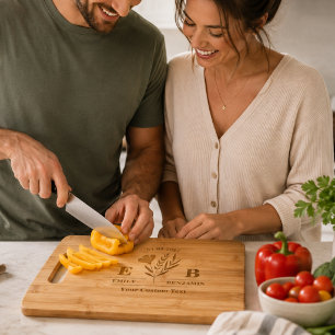 Elegant Modern Floral Monogram Wedding Engraved Cutting Board