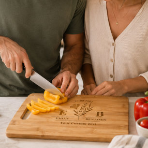 Elegant Modern Floral Monogram Wedding Engraved Cutting Board