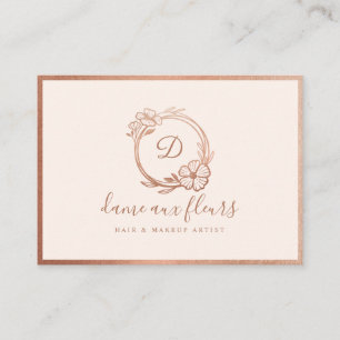 Elegant & Modern Floral Monogram Wreath Pink Loyalty Card
