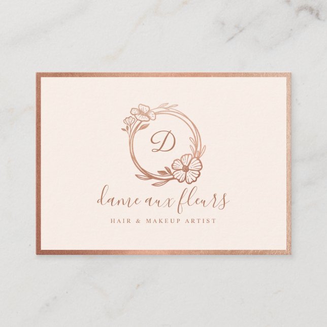 Elegant & Modern Floral Monogram Wreath Pink Loyalty Card (Front)