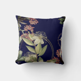Elegant Modern Floral Navy Blue Throw Pillow