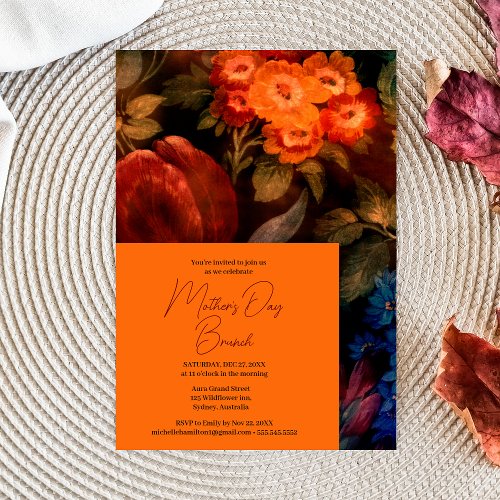 Elegant Modern Floral Orange Mothers day brunch Invitation