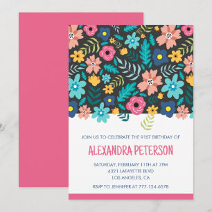 Elegant Modern Floral Pattern 91st birthday Invitation