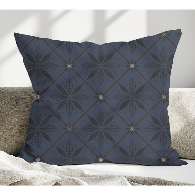Elegant Modern Floral Pattern Blue Throw Pillow (Creator Uploaded)