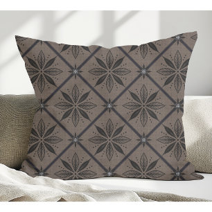 Elegant Modern Floral Pattern Brown Throw Pillow