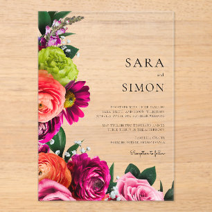 Elegant modern  floral peach wedding acrylic invitations