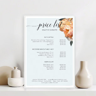 Elegant, Modern, Floral Peony price list Poster