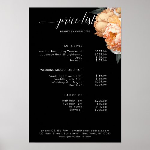 Elegant Modern Floral Peony price list    Poster