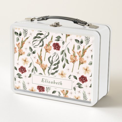 Elegant Modern Floral Personalized Metal Lunch Box