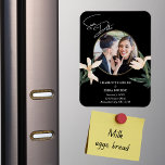 Elegant Modern Floral Photo Wedding Save The Date Magnet<br><div class="desc">Elegant Modern Floral Photo Wedding Save The Date Magnet. Imagine your family and friends receiving this beautiful announcement in the mail to add to their refrigerator! This magnet save the date announcement features a photo with, cream colored flowers and simple typography. Personalize your Save the Date details, your names or...</div>