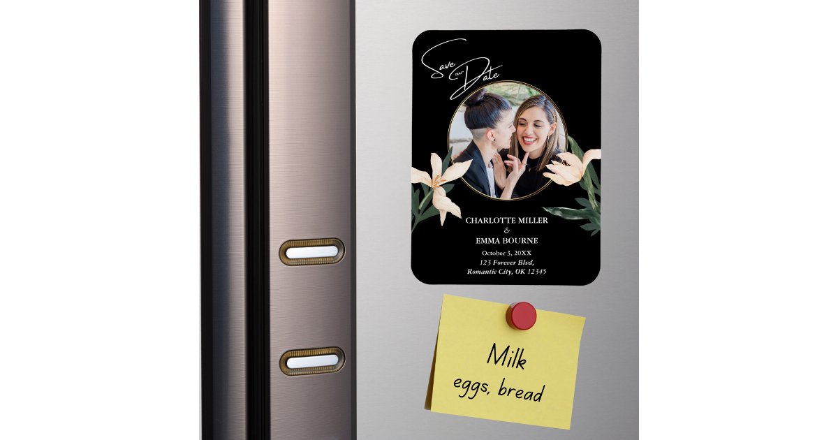 Elegant Modern Floral Photo Wedding Save The Date Magnet | Zazzle