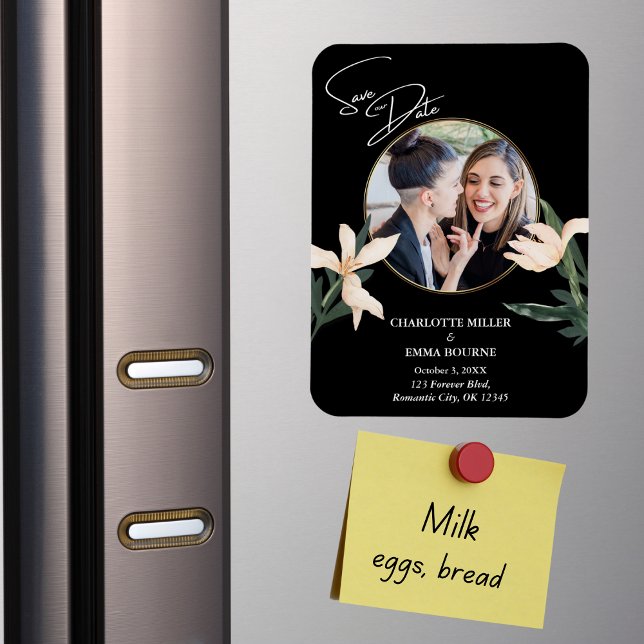 Elegant Modern Floral Photo Wedding Save The Date Magnet (Creator Uploaded)