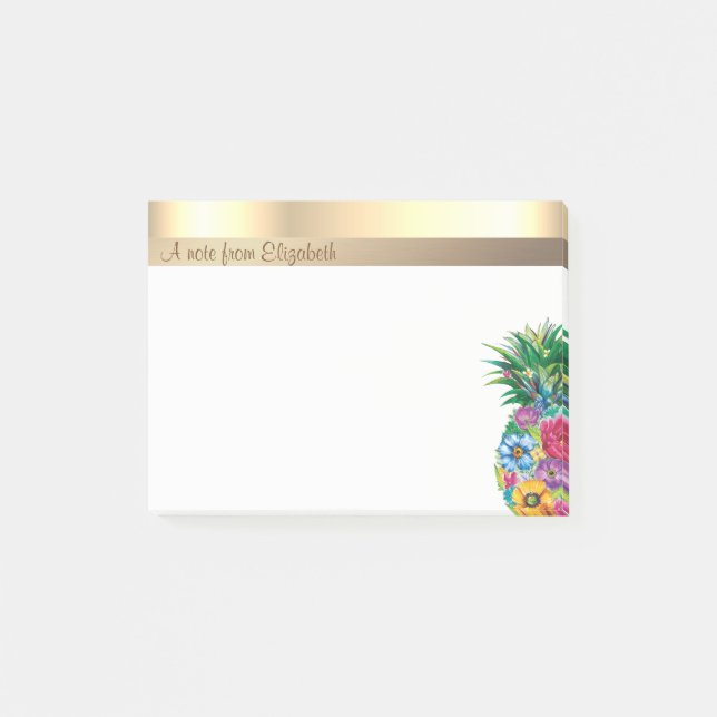 Elegant Modern Floral Pineapple-  Personalized  Post-it Notes (Front)