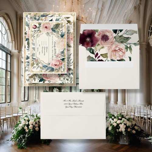 Elegant Modern Floral Pink Wine Classic Wedding  Envelope