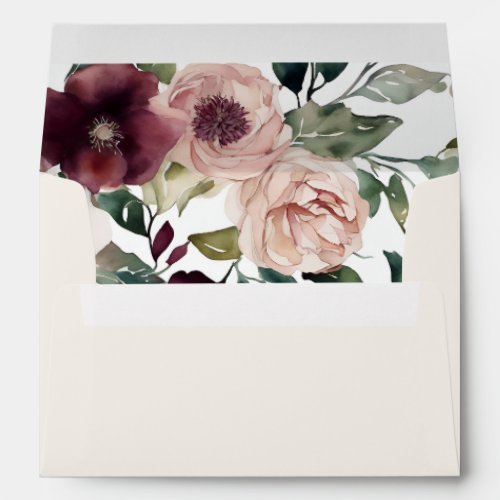 Elegant Modern Floral Pink Wine Classic Wedding  Envelope