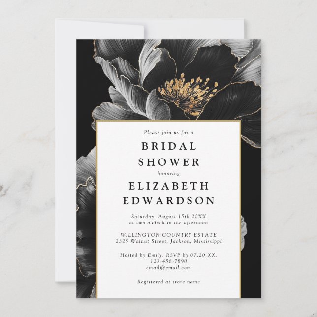 Elegant Modern Floral QR Code Bridal Shower Invitation (Front)