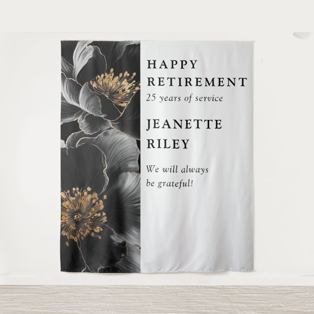 Elegant Modern Floral Retirement Party Backdrop (Front)