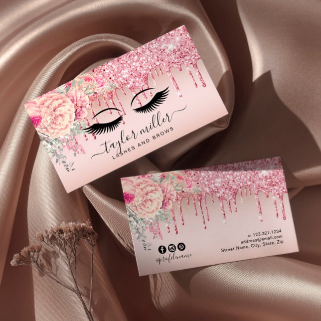 Elegant modern floral rose gold eyelashes  business card (Creator Uploaded)