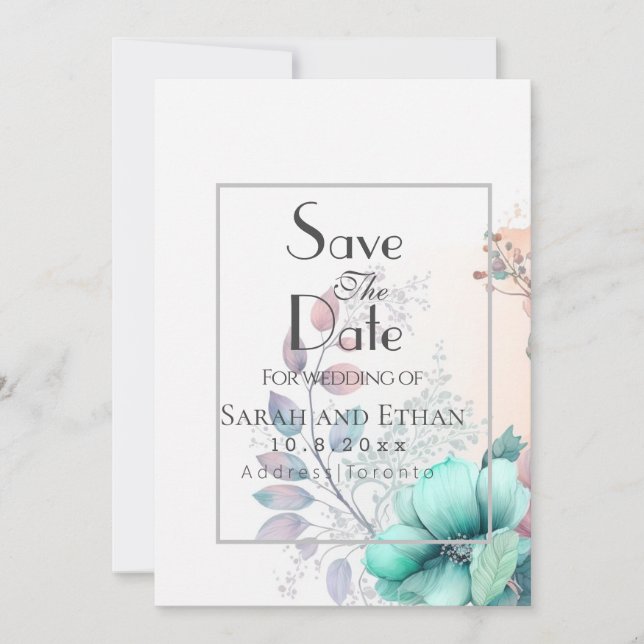 Elegant modern floral  save the date (Front)