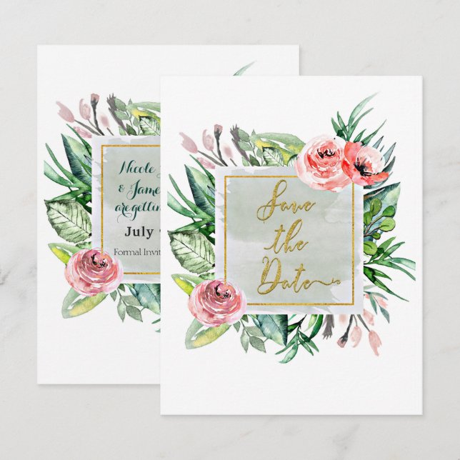 Elegant Modern Floral Save the Date Invitation (Front/Back)