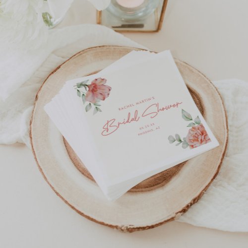 Elegant Modern Floral Script Bridal Shower Party Napkins