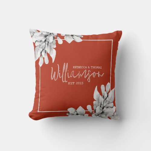 Elegant Modern Floral Terracotta Wedding  Throw Pillow