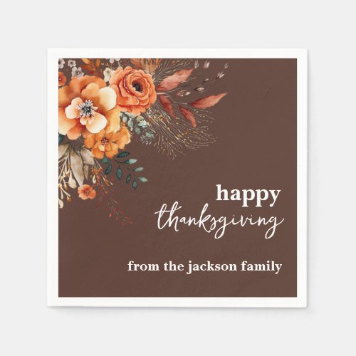 Elegant modern floral thanksgiving brown napkins