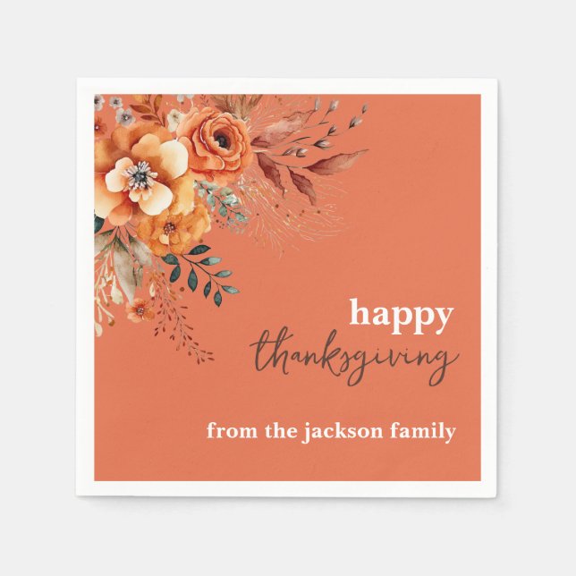 Elegant modern floral thanksgiving orange napkins (Front)