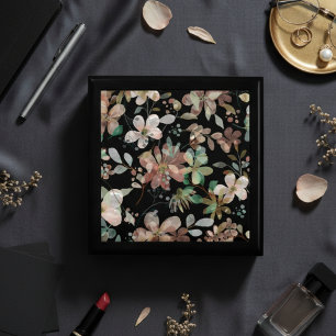 Elegant Modern Floral Watercolor on Black Gift Box