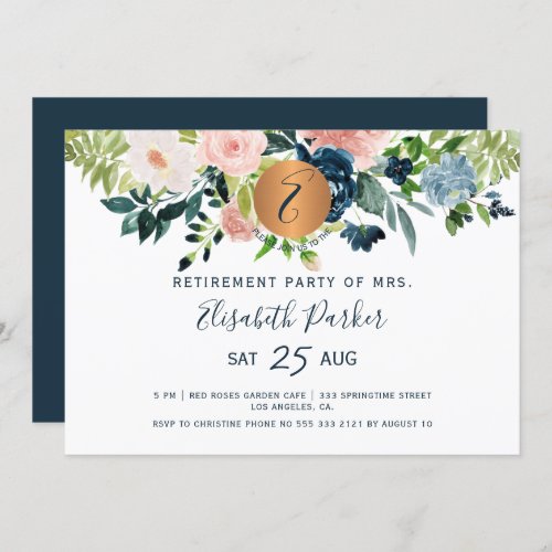 Elegant modern floral watercolor retirement party invitation
