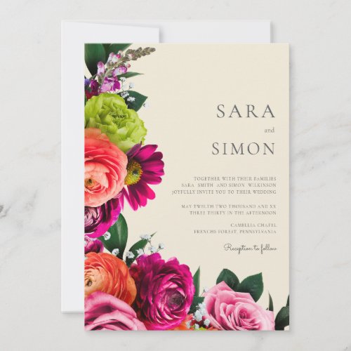 Elegant modern floral wedding invitation