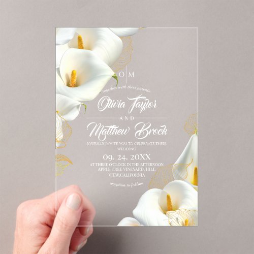 Elegant Modern Floral Wedding Photo Acrylic Invitations