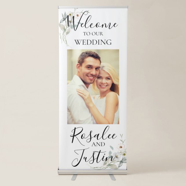 Elegant Modern Floral Wedding  Retractable Banner (Front)