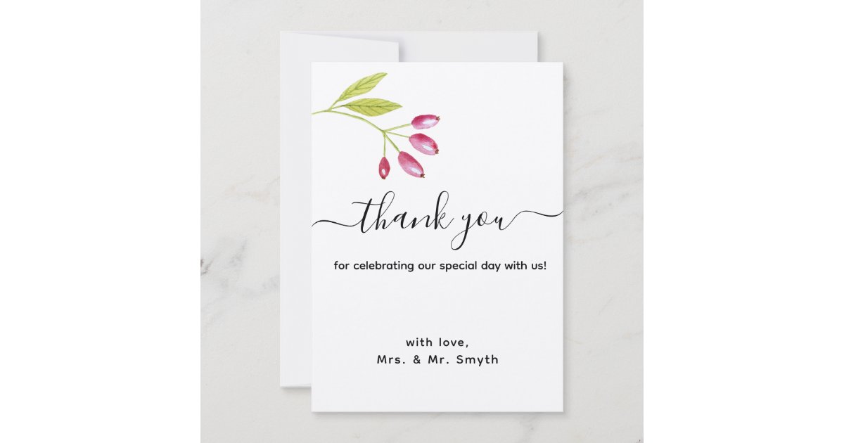 Elegant Modern Floral Wedding Thank You Card | Zazzle