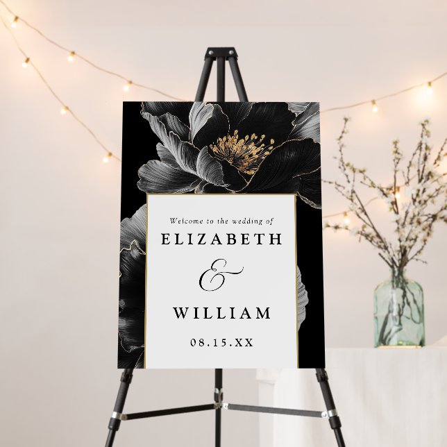 Elegant Modern Floral Wedding Welcome Sign (In Situ (Stand))