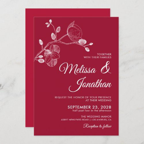 Elegant modern floral white red orchids wedding invitation