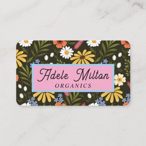 Elegant Modern Floral Yellow Green Colorful Business Card