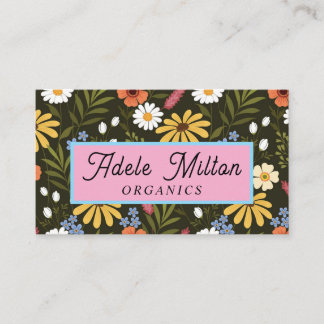 Elegant Modern Floral Yellow Green Colorful Business Card