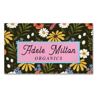 Elegant Modern Floral Yellow Green Colorful Business Card Magnet