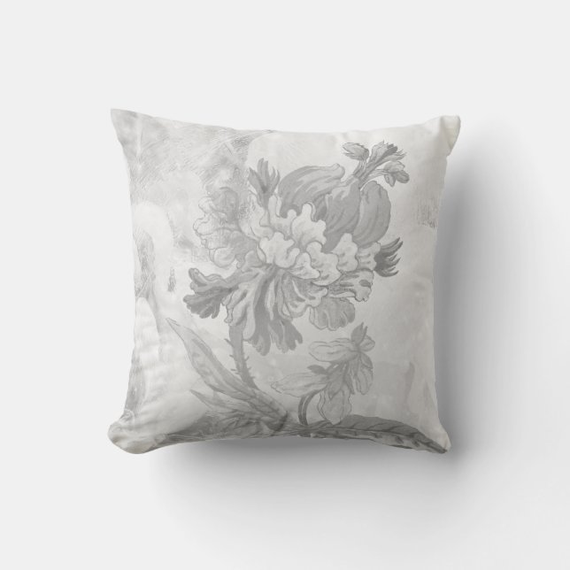 Elegant Modern Flower | Soft Light Gray & White Throw Pillow (Front)