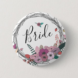 Elegant & modern flower wreath bride button