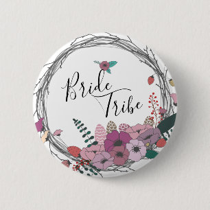 Elegant & modern flower wreath bride tribe button