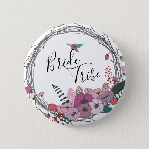 Elegant  modern flower wreath bride tribe button
