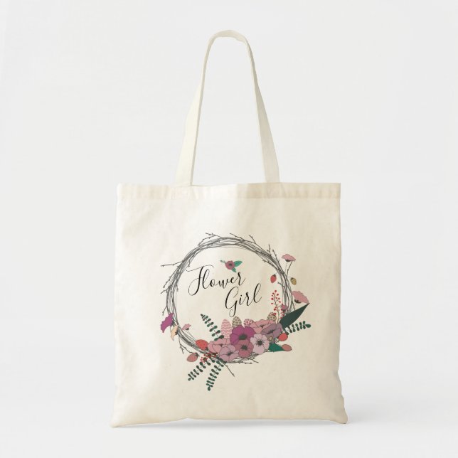 Elegant & modern flower wreath flower girl tote bag (Front)