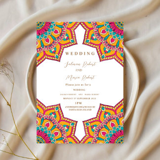 elegant modern flowers mandala indian wedding  invitation