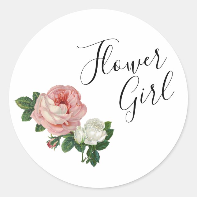Elegant & modern flowers pink roses flower girl classic round sticker (Front)