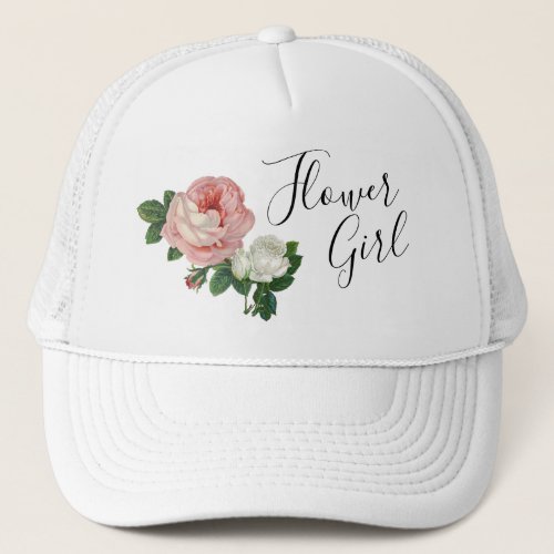 Elegant  modern flowers pink roses flower girl trucker hat